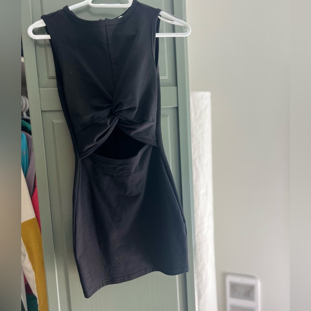 Open front mini black dress from Superdown bought on Revolve.com